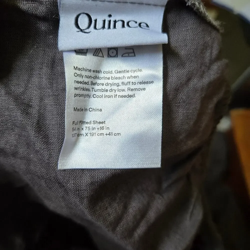 New Quince European Linen Full Fitted Sheet 3Pc Set 2 Pillow Cases Charcoal Gray